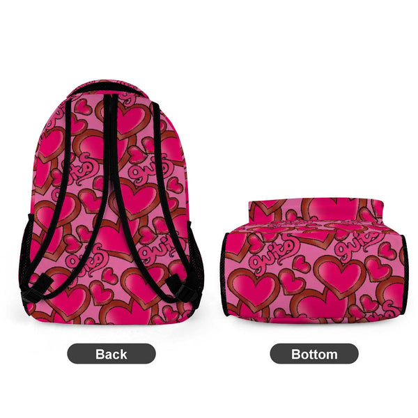 guitos™ Joyride Big Hearts Backpack Kids Elementary Middle School School Bag Bookbag Gecko Graphic (Pink/Red)