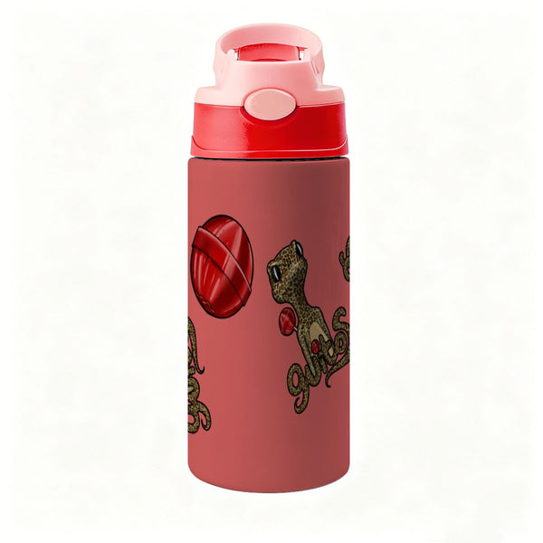 guitos™ Cherry Lollipop Kids Water Bottle Toddler Preschool Kindergarten Flip Straw Handle Leakproof Leopard Print Gecko Graphic (Red/Pink)