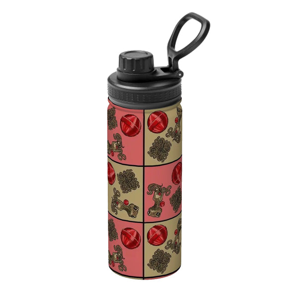 guitos™ Cherry Checkered Leopard Print Gecko Lollipop Kids Sports Insulated Water Bottle Elementary Middle School Foldable Handle Leakproof (Pink/Beige)