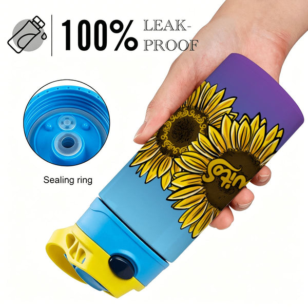 guitos™ Sol Golden Sunflower Gradient Kids Water Bottle Toddler Preschool Kindergarten Flip Straw Handle Leakproof (Blue/Purple)