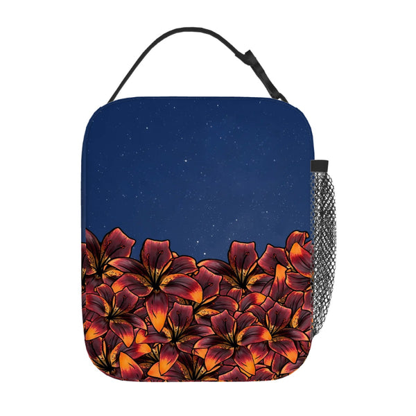 guitos™ Luna Midnight Floral Moon Insulated Lunch Bag Kids Elementary School Lunch Box Starry Gecko Graphic (Midnight Blue)