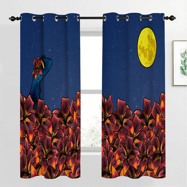 guitos Luna Midnight Starry Moon Gecko Blackout Grommet Curtains 52" x 63" 2 Pcs