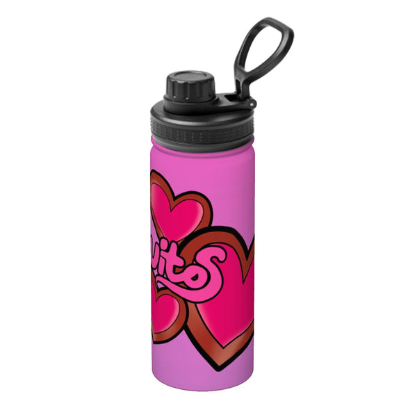 guitos™ Joyride Big Hearts Sports Insulated Water Bottle Elementary Middle School Foldable Handle Hinge Cap (Pink/Purple)