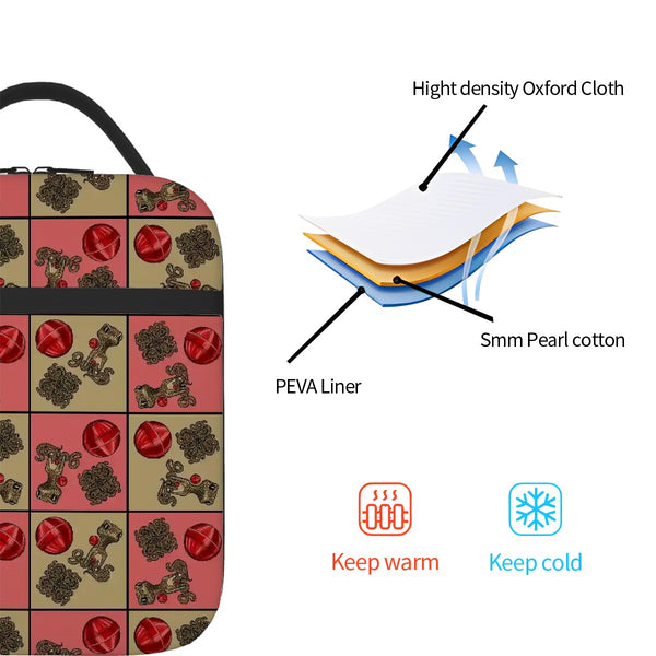 guitos™ Cherry Checkered Leopard Print Gecko Lollipop Kids Elementary Middle School Insulated Lunch Bag Box (Pink/Beige)