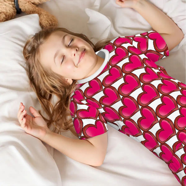 guitos Joyride Red Hearts Print Kids Short Sleeve Pajama Set