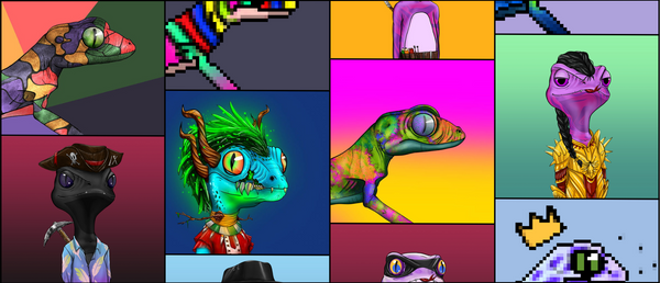 Decorative image - array of colorful gecko artwork