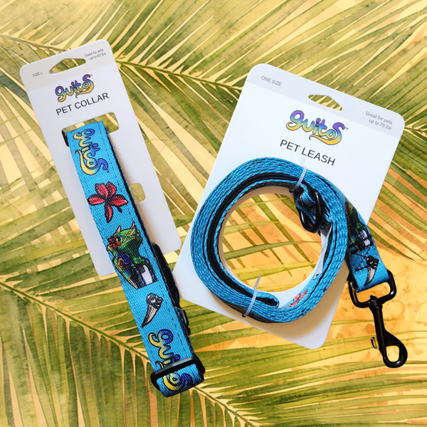 guitos™ Nalu Tropical Surf Collar & Leash Set | Ocean Blue, Double-Sided Leash Print, Padded Webbing