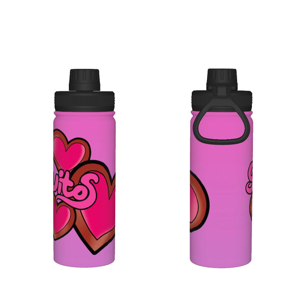 guitos™ Joyride Big Hearts Sports Insulated Water Bottle Elementary Middle School Foldable Handle Hinge Cap (Pink/Purple)