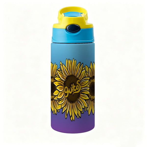 guitos™ Sol Golden Sunflower Gradient Kids Water Bottle Toddler Preschool Kindergarten Flip Straw Handle Leakproof (Blue/Purple)