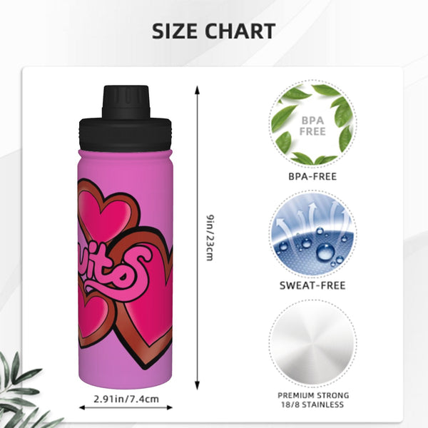 guitos™ Joyride Big Hearts Sports Insulated Water Bottle Elementary Middle School Foldable Handle Hinge Cap (Pink/Purple)