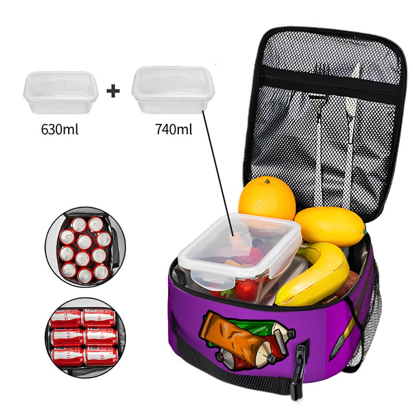guitos™ Max Artist Paint Palette Gecko Kids Elementary Middle School Insulated Lunch Bag Box (Purple/Yellow)