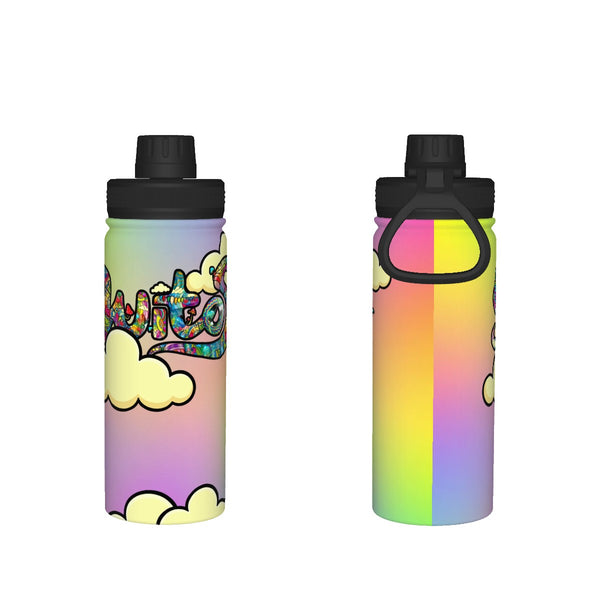 guitos™ Joyride Pop Art Clouds Sports Insulated Water Bottle Elementary Middle School Foldable Handle Hinge Cap (Pastel Rainbow)