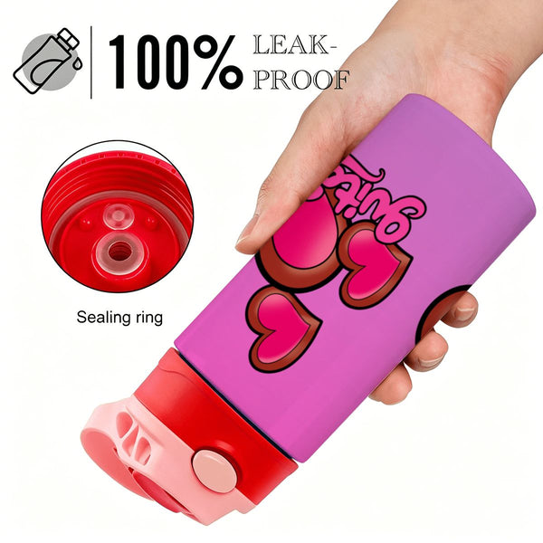 guitos™ Joyride Big Hearts Small Kids Water Bottle Toddler Preschool Kindergarten Flip Straw Handle Leakproof (Pink/Purple)