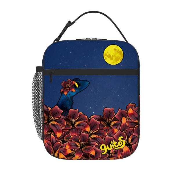 guitos™ Luna Midnight Floral Moon Insulated Lunch Bag Kids Elementary School Lunch Box Starry Gecko Graphic (Midnight Blue)