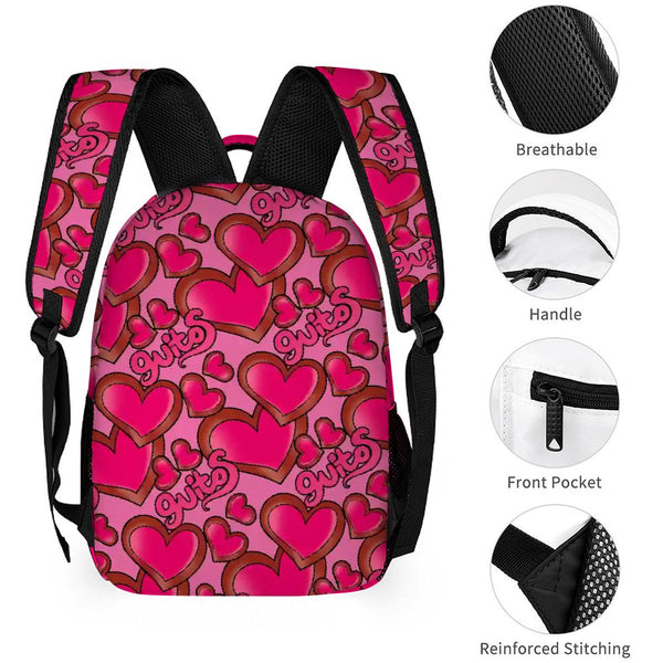 guitos™ Joyride Big Hearts Backpack Kids Elementary Middle School School Bag Bookbag Gecko Graphic (Pink/Red)