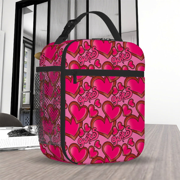 guitos™ Joyride Big Hearts Insulated Lunch Bag Kids Elementary School Lunch Box (Pink/Red)