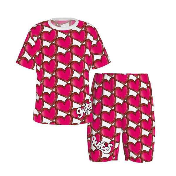 guitos Joyride Red Hearts Print Kids Short Sleeve Pajama Set