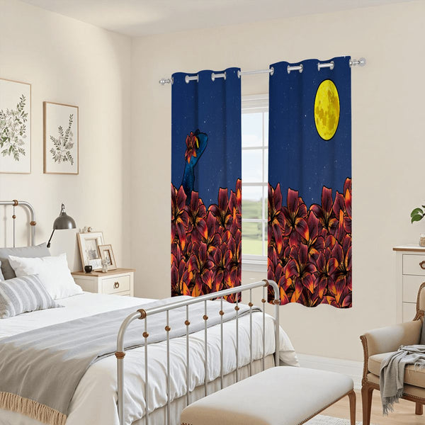 guitos Luna Midnight Starry Moon Gecko Blackout Grommet Curtains 52" x 63" 2 Pcs