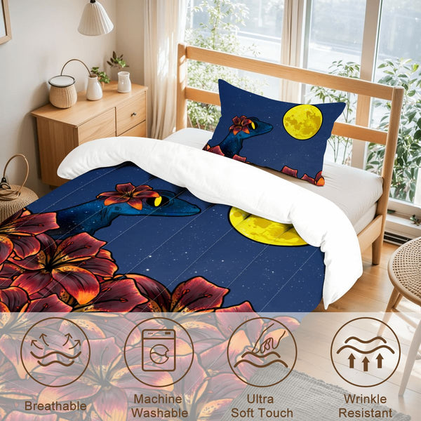 guitos Luna Midnight Starry Moon Gecko Twin Comforter Set with Pillowcase