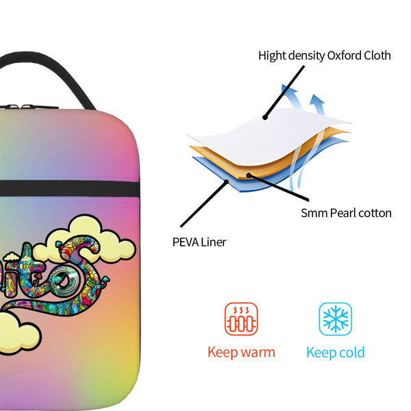 guitos™ Joyride Pop Art Clouds Kids Insulated Lunch Bag Elementary School Gecko Graphic Lunch Box (Pastel Rainbow)
