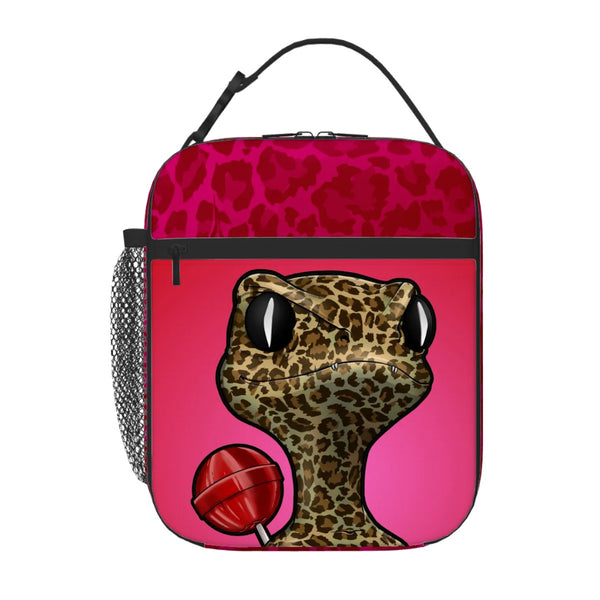 guitos™ Cherry Lollipop Insulated Lunch Bag Kids Elementary School Lunch Box Leopard Print Animal Print Gecko Graphic (Red/Pink)