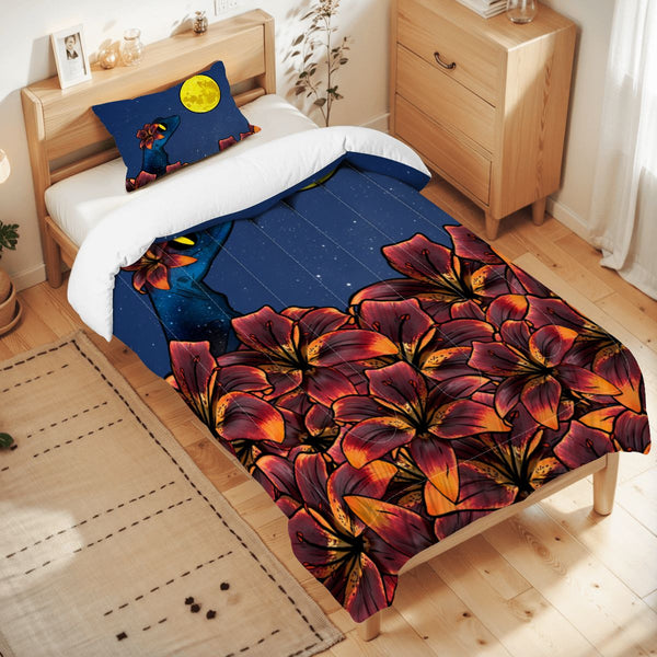 guitos Luna Midnight Starry Moon Gecko Twin Comforter Set with Pillowcase