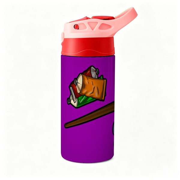 guitos™ Max Artist Paint Palette Kids Water Bottle Toddler Preschool Kindergarten Flip Straw Handle Leakproof Artist Gecko Graphic (Purple/Yellow)